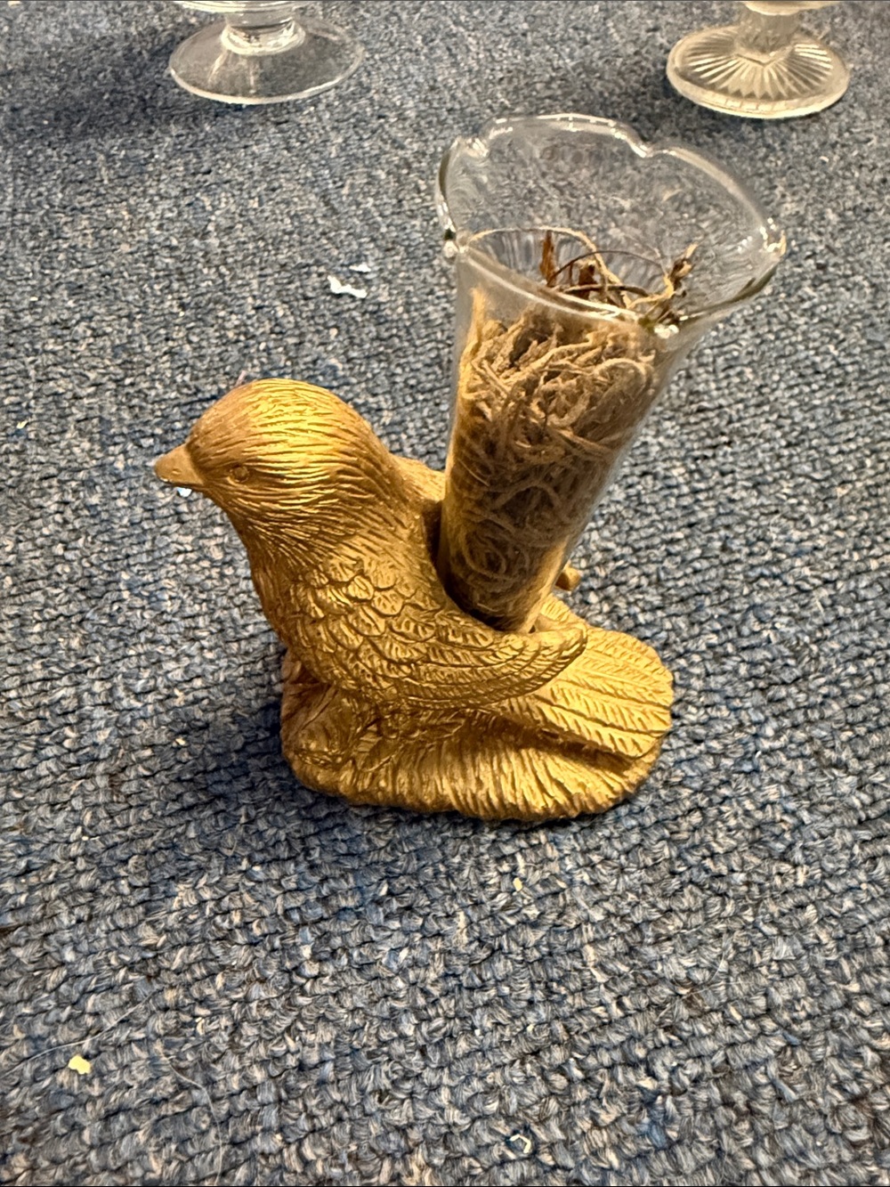 Gold Bird Bud Vase with Glass Trumpet